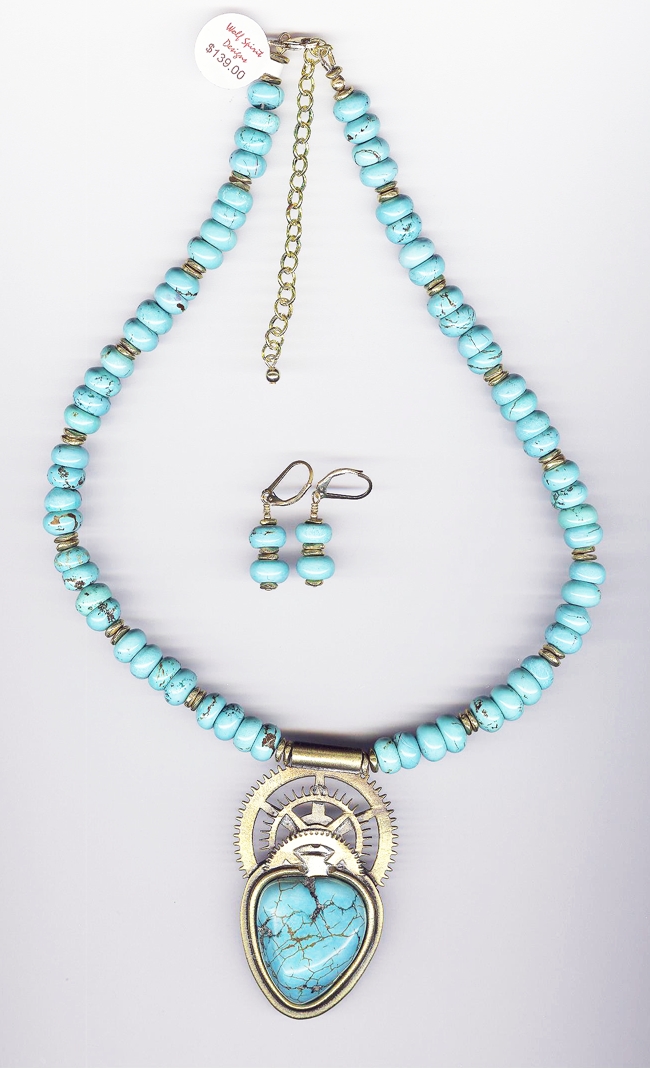 Turquoise Necklace with Bronze Setting